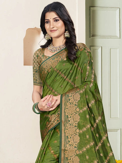 Deeva Sarees Olive Green Silk Saree